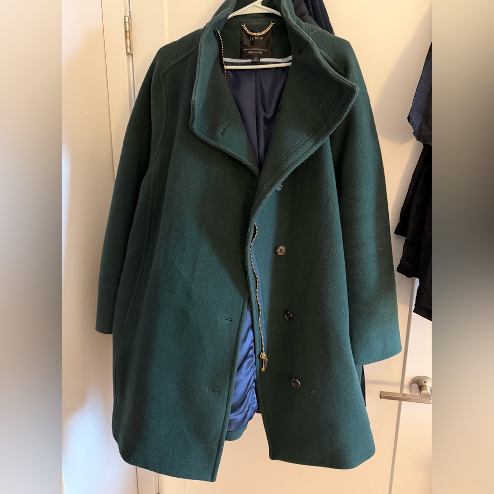 Women’s J. Crew Forest Green Pea Coat with Italian Stadium Cloth by Nello Gori